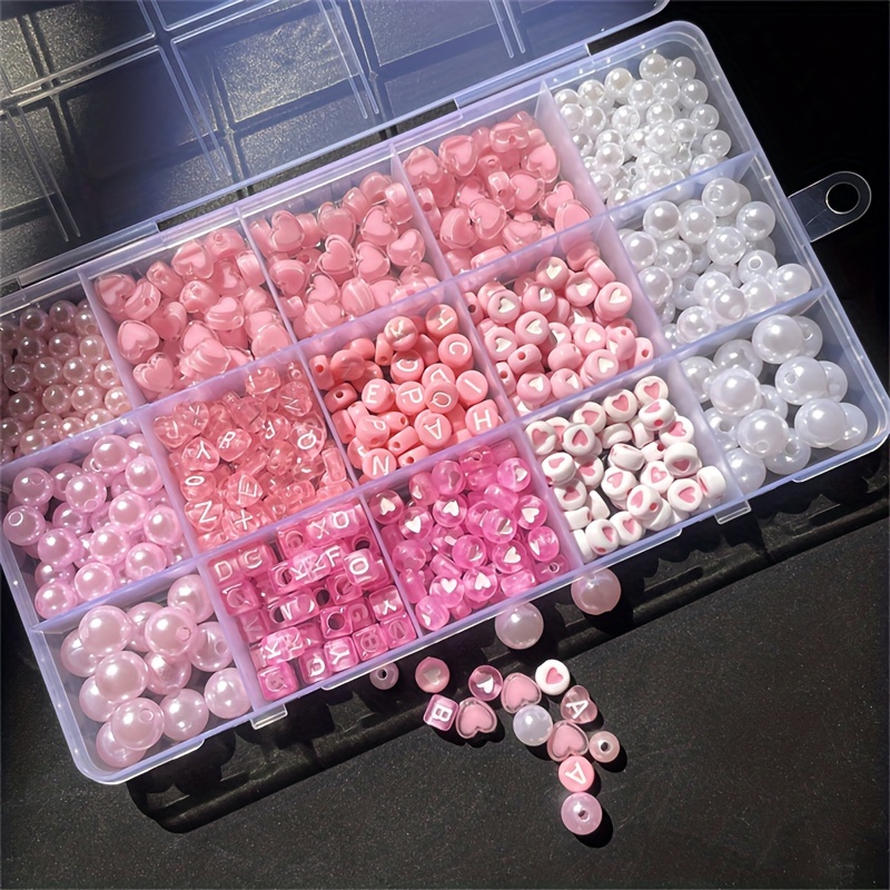 Jewelry Making Beginners - 10-Piece Kotak Alfabet Pink, Manik-manik Akrilik,